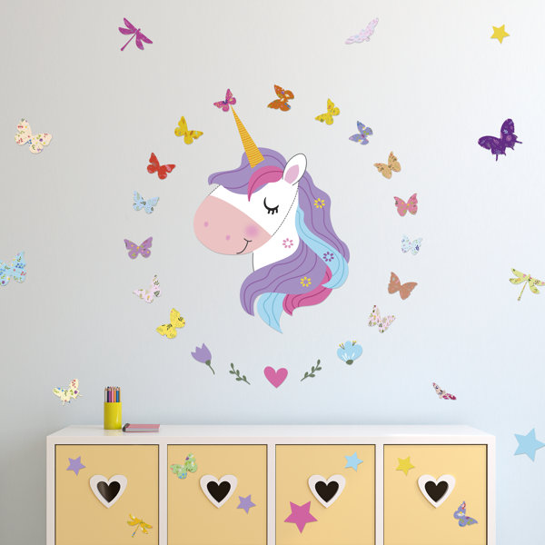 Zoomie Kids Magical Unicorn and Butterflies Wall Sticker Wayfair.co.uk